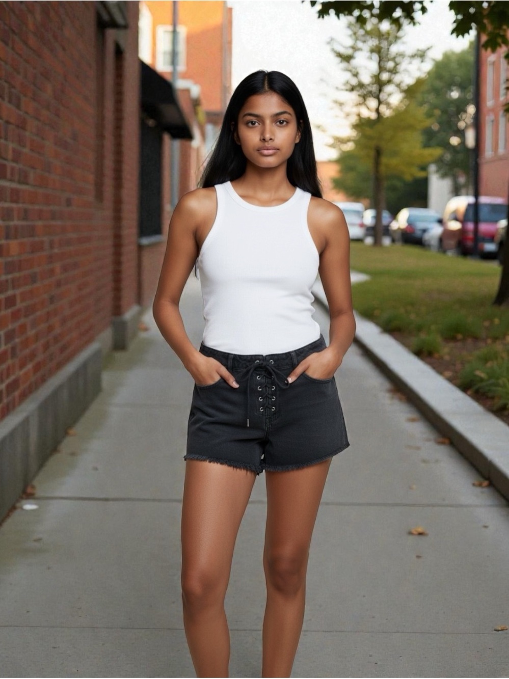 PAIGE Black Lace-Up  Denim Shorts